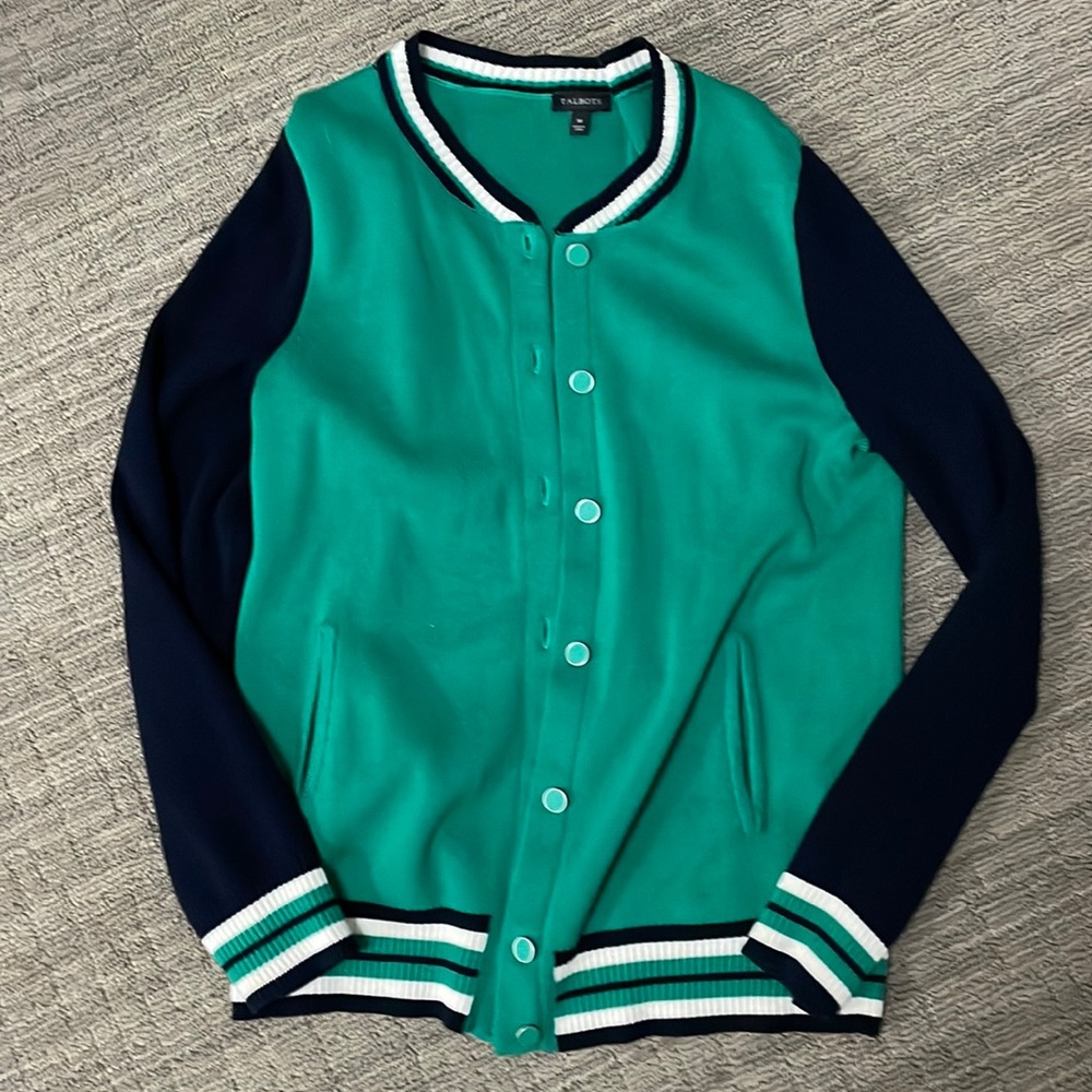 Talbots M buttons down bomber jacket round neck sweater cardigan